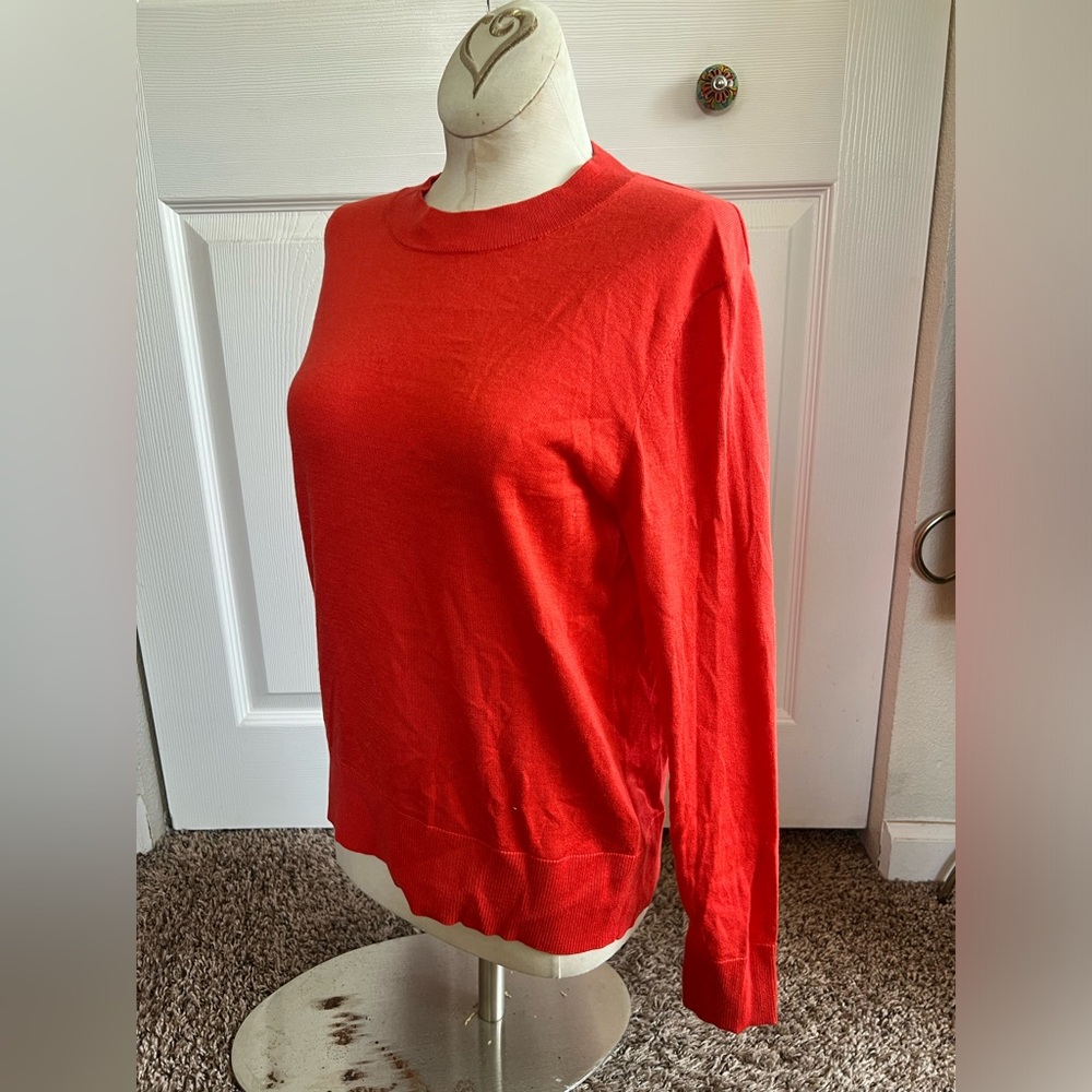 Banana Republic 100% Silk Cashmere Crewneck Long Sleeve Top Bright Red